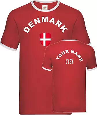 Buy Personalised Denmark Republic Football Ringer T-Shirt Fan Sports Flag Badge Gift • 12.99£