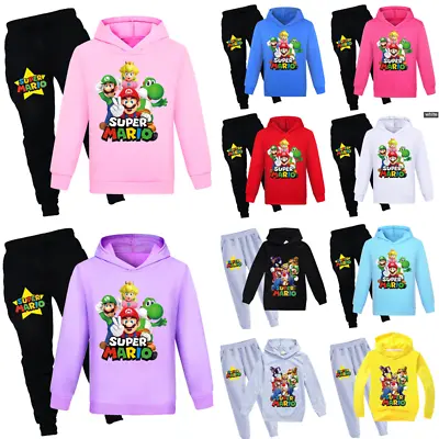 Buy Kids Girls Boys Mario Clothes Hoodies Jumper Casual Sweatshirt Tops Pants Outfit • 11.49£