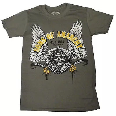 Buy Sons Of Anarchy T-Shirt OFFICIAL Redwood Original Winged Graphic Charcoal SOA • 14.95£