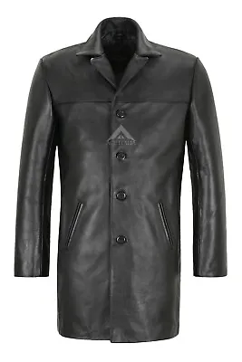 Buy REEFER Mens Leather Jacket Black Real Hide Military Style Long Blazer Coat 3476 • 97.58£