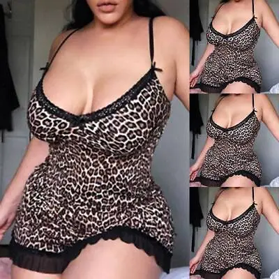 Buy Plus Size Womens Leopard Print Underwear Sexy Lace Lingerie Nightdress Nightwear • 2.69£