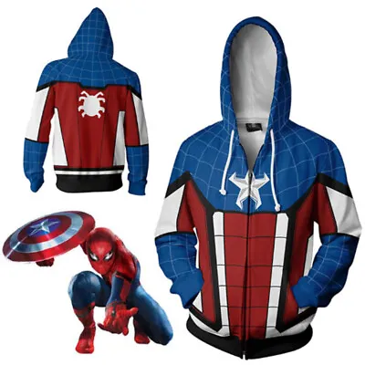 Buy Captain America Hoodie Avengers: Endgame Hooded Full Zip Sweatshirt Jacket • 32.36£