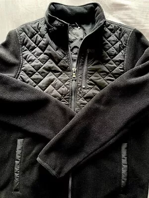 Buy New M&S Quilted Men’s Polar Fleece Jacket M Black Hooded Field Bomber FREE P&P • 22.99£