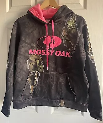 Buy Mossy Oak Women's M Hoodie Camo Sweatshirt Black Neon Pink Fleece Lined Pullover • 13.22£