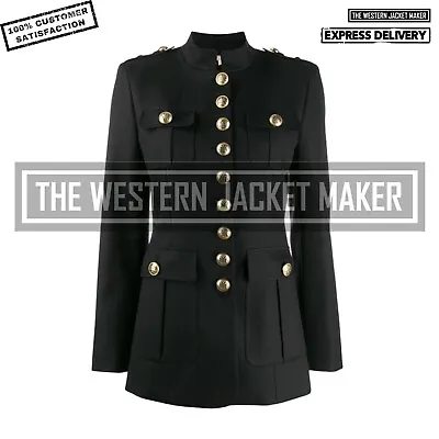 Buy Women Black Military Style Jacket Women Cotton Safari Jacket Womens Army Coats • 89.31£