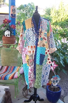 Buy OOAK Artisan Patchwork Quilted Long Western Hippie Gypsy Kimono Duster Coat • 90.78£