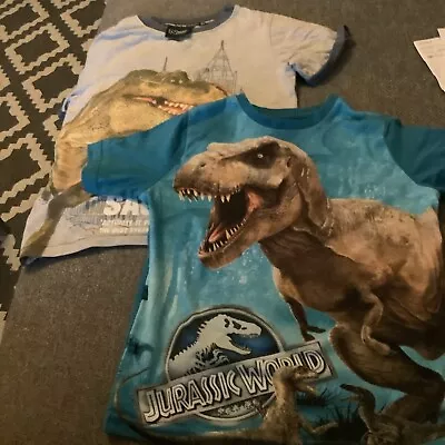 Buy 2 X Dinosaur Tops T-shirts Age 5-6 Years Short Sleeve Jurassic World Blue • 7£
