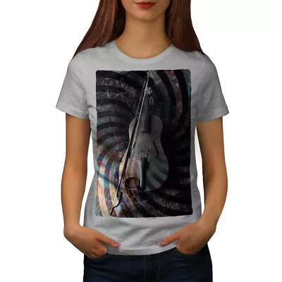 Buy Wellcoda Violin Art Spiral Womens T-shirt, Wooden Casual Design Printed Tee • 15.99£