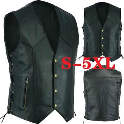 Buy Men's Motorcycle Waistcoat Biker Side Lace Vest Motorcycle Faux Leather Vest • 16.98£