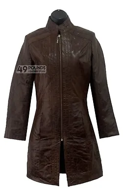 Buy Ladies Brown Gothic Style Fitted Real Lambskin Leather Jacket Coat P-399 • 49£