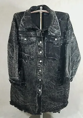 Buy THRILL JEANS Denim Jean Jacket Women's Size 2x Black Long Button Up NEW • 21.22£