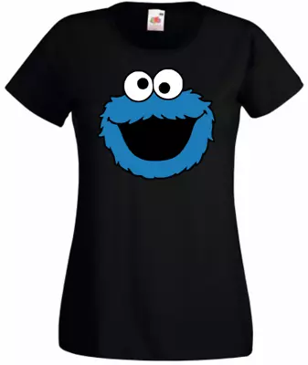 Buy Cookie Monster Black T Shirt Ladies Unisex Cotton Retro Top New Women Tee Retro  • 9.49£