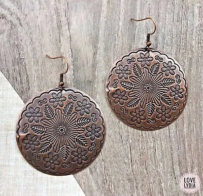 Buy NEW Brown Bronze Colour Bohemian Boho Hippy Ancient Style Big Coin Disk Earrings • 15.99£