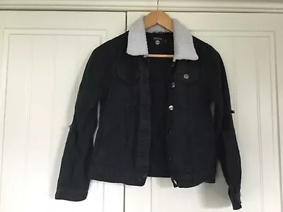 Buy Boohoo Blue Distressed Black Denim Jacket Back Ripped/Laddered - Size UK 6 • 3.75£
