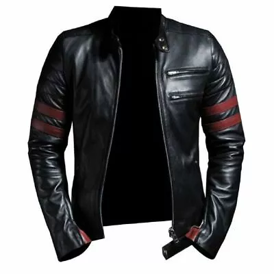 Buy Men Leather Jacket Slim Fit Biker Motorcycle Genuine Lambskin Jacket- KLO068 • 128.64£