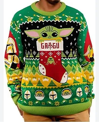 Buy Star Wars Baby Yoda Grogu, Mandalorian Ugly Christmas Sweater- Size Medium • 20.66£