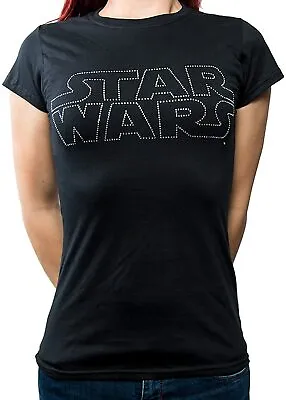 Buy Official Star Wars Logo Diamante Ladies Black T Shirt Star Wars Ladies Tee  • 16.95£