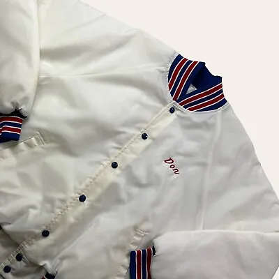 Buy Vintage Varsity Satin Jacket Mens Large 90s White Bomber Coat Eagle Athletic USA • 29.99£