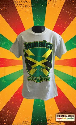 Buy Jamaica Flag One Love T Shirt Light Grey Roots Rasta One Love Limited Amount 060 • 13.99£