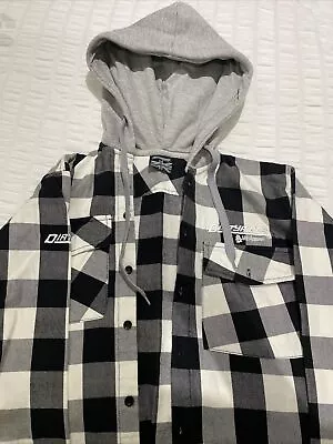 Buy Dirtyrides Grey And Black Hooded Flannel Shirt • 15£