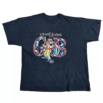 Buy Vintage Great Britain Single Stitch T-Shirt 90s Retro Elms Black Mens 2XL • 24.99£