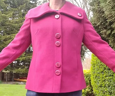 Buy KALIKO Ladies Raspberry Pink Wool Cashmere Polyamid Blend Jacket Short Coat  14 • 10£