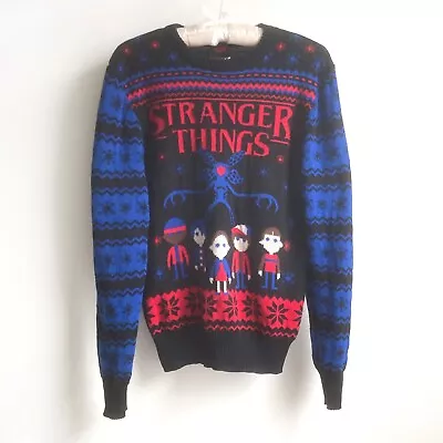 Buy Stranger Things Netflix Demogorgon Sweater Sz M Blue Black Red Winter Snowflake • 17.80£