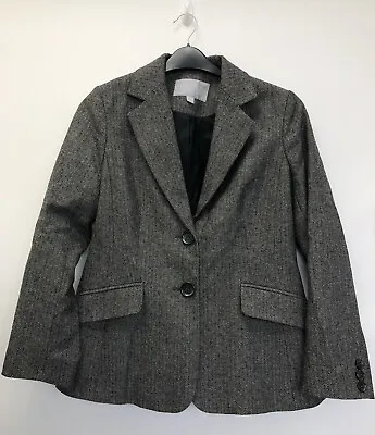 Buy Pure Collection Black White Chevron Wool Blend Blazer Jacket Size 12 • 24.99£