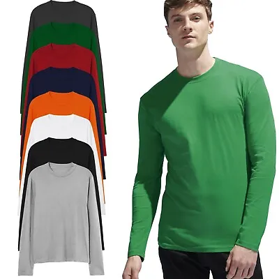 Buy Mens Long Sleeve T-Shirt 100% Cotton Plain Crew Round Neck Casual Tee Tops S-3XL • 7.99£
