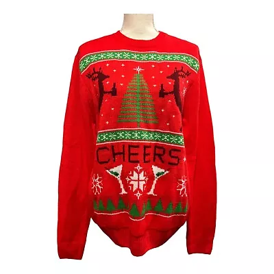 Buy Womens M Dec 25th Ugly Christmas Sweater Cheers Cocktails Deer Holiday Pullover • 16.13£