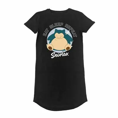 Buy Women's Pokemon Sleeping Snorlax Black T-Shirt Dress • 10£