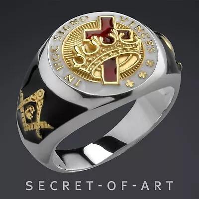 Buy Knights Templar Ring Masonic Freemason Crusader 925 Silver Gold-Plated Size 8-13 • 134.97£
