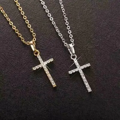 Buy Crystal Cross Pendant Necklace Chain Crucifix Rhinestone Jewellery Men Women Uk • 3.28£