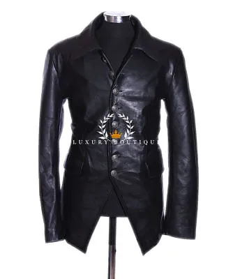 Buy Lucifer Black Men's Smart Gothic Style Real Lambskin Leather Blazer Shirt Jacket • 119.99£