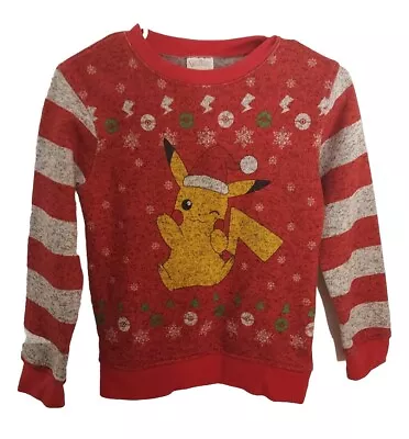 Buy  CHRISTMAS Pokemon Long Sleeve Sweat Shirt Pikachu /Santa Hat ,Child M, PREOWNED • 5.92£