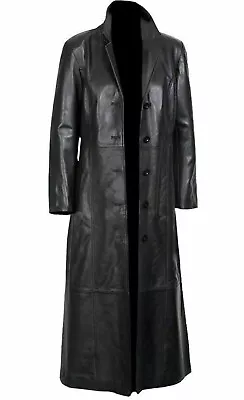 Buy Womens Pure Leather Black Trench Coat Steampunk Gothic Long Coat Jacket Winter • 59.99£