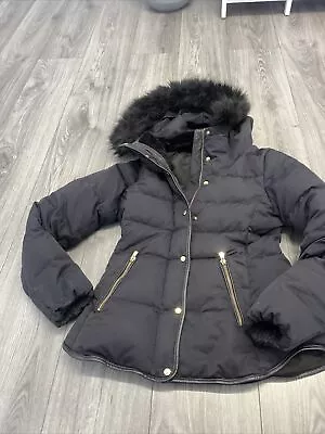 Buy ZARA Black Fur Trim Hooded Puffer Quilted Jacket Coat Size S (8) B11 • 17.50£