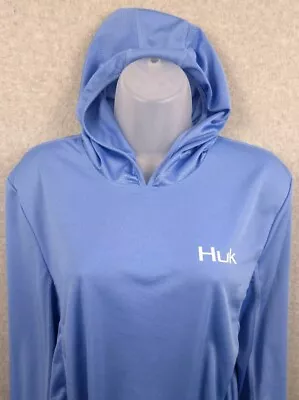 Buy Huk Women Icon Hooded Hoodie Fishing Shirt Dress Large Blue • 24.11£