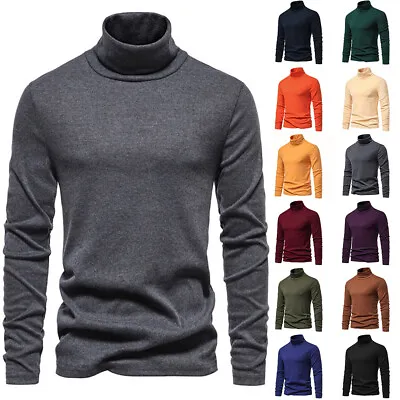 Buy Mens Polo Roll Turtle Neck Jumper Tops Winter Thermal Long Sleeve T Shirt Size • 2.99£