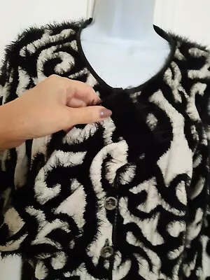 Buy Ladies Cardigan Black White Swirls Fit Size  10 Textured Outer With Vinyl Trim • 3.50£