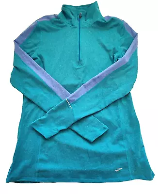 Buy Brooks Running Shirt Women Large Teal Equilibrium Long Sleeve 1/4 Zip Athletic • 19.27£