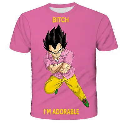Buy Mens 3D Anime DBZ Pink Vegeta Casual Short Sleeve T-shirt Adult Plus Size S-6XL • 15.59£