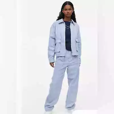 Buy H&M Blue/White Striped Twill Streetwear Utility Jacket Size 3XL • 43.42£