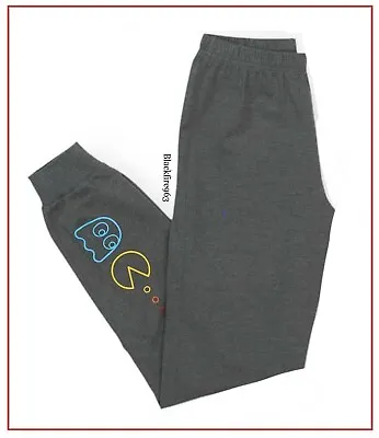 Buy Boys Pac-man Pyjama Long Bottoms Retro Gamer Nightwear Grey PJs Loungewear NEW • 6.99£