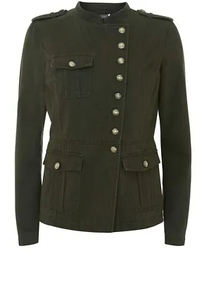 Buy Mint Velvet Size 8 Military Utility Style Washed Khaki Cotton Denim Jacket • 24.99£