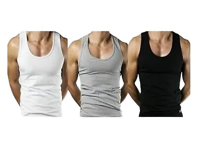 Buy Men's Vests 100% Cotton Tank Top Summer Training Gym Plain Top Vest Small To 5xl • 3.99£