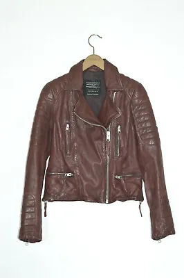 Buy *STUNNING* AllSaints Ladies OXBLOOD Leather Biker Jacket UK10 US6 Steine Moto A • 99.99£