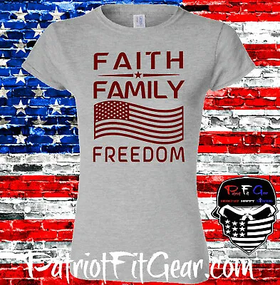 Buy Womens T-shirt,Faith Family Freedom Flag,In God We Trust,Dont Tread On Me,1A • 17£