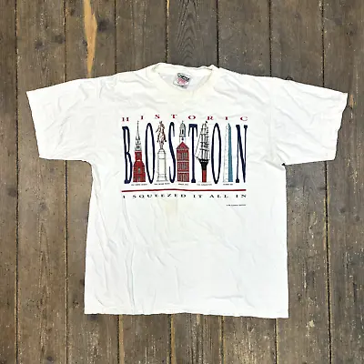 Buy Vintage Historic Boston T-Shirt Graphic Print Tourist Tee White Mens Large • 16£