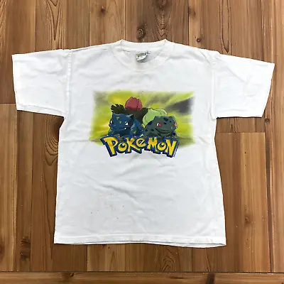 Buy RARE Vintage Pokemon White Evolution Of Bulbasaur Graphic T-Shirt YOUTH Size M • 19.87£